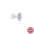 Pendientes de tuerca plana de plata de ley S925 con tres circonitas transparentes en acabado plata - Estilo Tres Piedras Graduado / Oro blanco