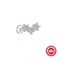 Pendiente de cartílago en plata 925 con tres flores de circonita y cierre plano - Estilo Tres Flores Vinculadas / Oro blanco