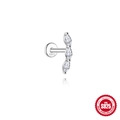 Piercing labret curvo de plata de ley S925 con tres circonitas de corte marquesa - Estilo Arco Tres Piedras Marquesa / Oro blanco