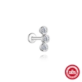 Pendiente labret de plata de ley 925 con tres piedras de moissanita verticales - Estilo Tres Piedras Verticales Iguales / Oro blanco