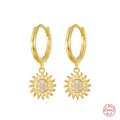 Elegant S925 sterling silver sunflower hoop earrings with sparkling cubic zirconia - Gold