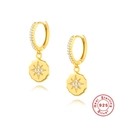 Gold-plated 925 sterling silver hoop earrings with shimmering starburst star pendants - North Star Disk-Gold