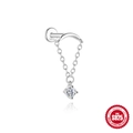 S925 sterling silver ear stud featuring a delicate chain and sparkling moissanite stone - Long Chain Dangle Style (#12 Platinum)