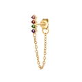 Orecchino in argento S925 placcato oro con quattro gemme colorate e catena - Nappa in Zircone Colorato a Fila Singola / Oro