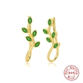 S925 sterling silver branch climber earrings with olive green marquise stones - Gold-Green Zirconia