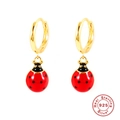 Boucles d'oreilles coccinelle en argent 925 avec placage d'or et émail rouge vif - Forme de coccinelle / Or