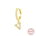 Orecchino a cerchio in argento S925 dorato con ciondolo a lettera V e cristalli - Lettera V / Oro