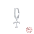 Orecchini a cerchio in argento 925 con pendente lettera T e zirconi brillanti - Lettera T / Argento