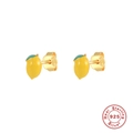 Detail of lemon stud earrings in 925 sterling silver with yellow enamel and S925 hallmark - Gold-Mango