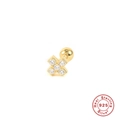 Pendiente de plata 925 bañada en oro con forma de X y circonitas de estilo minimalista - Dorado Único - Circonita Clara