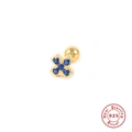 Pendiente de cruz en plata S925 dorada con piedras de zafiro azul engastadas - Dorado Único - Circonita Azul Oscuro