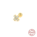 Pendiente de cartílago en plata s925 dorada forma X con piedras de circonita azul - Dorado Único - Circonita Azul Claro
