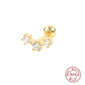 S925 Sterling Silber Gold Ohrstecker mit drei weißen Zirkonia und Schraubverschluss Kugel - Drei-Zirkonia-Cluster-Stil (#9) / 1 Stück/Packung / Gold