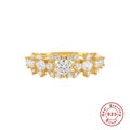 Elegant S925 sterling silver ring in gold finish with cluster diamonds and halo setting - Size 8 / Geometric Cluster Row Style / Gold