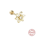 S925 sterling silver flower stud earring with pearl and zircon inlay for cartilage piercing - Gold Style