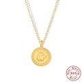 Collar de plata de ley 925 dorada con colgante de motivo luna y estrellas - Estilo de Moneda Luna y Estrellas / Dorado