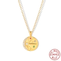 Collar de moneda de plata 925 bañada en oro con diseño de estrella y circón colorido - Estilo de Moneda Destello Colorido / Dorado