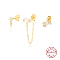 Three-piece gold plated S925 sterling silver asymmetrical stud earrings set with crystals - Conical Chain Design Set / Gold