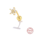 Elegant gold S925 sterling silver flower stud earring with sparkling white zircon stones - Five-Petal Flower Style (#5) / 1 Piece/Pack / Gold