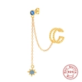 S925 sterling silver gold ear cuff with blue crystal stud and star pendant chain - Gold-Sky Blue