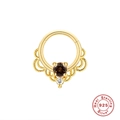 Nasenring aus 925er Sterlingsilber in Gold mit braunem Stein und Zirkonia-Akzent - Gold