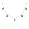S925 sterling zilveren bohemien ketting met vijf blauwe boze oog hangers in gouden kleur - Goud