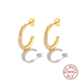 Pendientes de aro clásicos en plata de ley S925 bañada en oro en forma de C con circonitas - Estilo Aro con Pavé en Forma de C (#3 Oro)