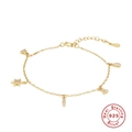 Elegantes goldenes S925 Sterlingsilber Armband mit Sternen und Zirkonia-Anhängern - Gold