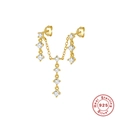 Pendientes de plata esterlina S925 dorados con circonitas blancas y borlas largas - Diseño de Cadena con Borla (#9 Dorado - Pieza Única)