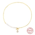 Collana in Argento 925 Placcato Oro con Pendente Girasole e Perle Catena a Graffetta - Stile Stella in Madreperla / Oro
