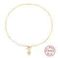 Collana a graffetta in argento 925 dorato con perle e ciondolo a dente di leone - Stile Dente di Leone Girasole / Oro