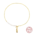 Collana in argento 925 dorato con maglia paperclip, perle e ciondolo serpente - Stile Ciondolo Serpente / Oro