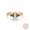 Elegant 925 sterling silver ring featuring marquise cut white zircon and black stones - US 6 / Gold Marquise White Zirconia Black Rhinestone Ring