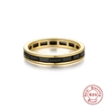 Elegance S925 sterling silver ring with gold plating and rectangular black gemstones - Gold Rectangular Black Gemstone Channel Ring