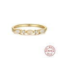 S925 sterling silver gold plated ring with marquise opal stones and white zircons - Gold Three Marquise Opal Row Ring