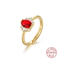 Detail view of S925 sterling silver ring with oval red gemstone and S925 hallmark - Adjustable Open / Oval Red Zirconia (Style 1) / Gold
