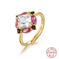 Macro shot of S925 sterling silver ring featuring a square white zircon and S925 hallmark - Adjustable Open / Square Multicolor Zirconia (Style 2) / Gold