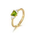 Macro view of gold-plated S925 silver ring featuring heart-shaped green stone detail - Adjustable Open / Heart Green Zirconia (Style 4) / Gold