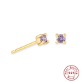 Boucles d'oreilles en argent sterling S925 plaqué or avec zircon violet rond - Février Violet