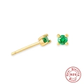 Boucles d'oreilles en argent 925 avec zircons verts ronds et serti à quatre griffes - Mai Vert (Couleur Émeraude)