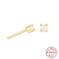 Boucles d'oreilles minimalistes en argent S925 avec pierre d'opale blanche ronde - Juin Violet Lavande