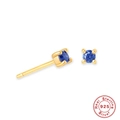 Boucles d'oreilles en argent 925 plaqué or avec zircon bleu rond et serti à quatre griffes - Septembre Bleu