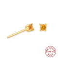 Boucles d'oreilles en argent 925 doré avec zircons orange ronds à quatre griffes - Novembre Jaune Orangé