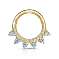 Close-up of golden S925 silver hoop ring with blue and white zircon stones detailing - Gold - Sea Blue