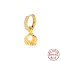 Pendientes de aro en plata S925 dorada con colgante de concha y perla blanca - Colgante Perla de Concha Zirconia (#5 Dorado - Pieza Única)