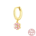 S925 Sterling Silber vergoldete Creolen mit rosa Schneeflocken Blumenanhänger - #2 Rosa Zirkonia - Einzelstück / Gold mit rosa Zirkonia