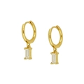 Elegant gold plated S925 sterling silver hoop earrings with emerald cut cubic zirconia - Gold-White