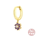 Elegant 925 sterling silver hoop earrings with gold finish and purple floral pendant - #2 Purple Zirconia - Single