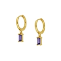 Gold plated brass earrings with rectangular purple gemstone and 925 silver hallmarks - Gold-Purple