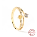 S925 sterling silver double-layer ring with yellow and blue stones and pave diamonds - US 6 / Dual Stone Crossover Design Gold Style (Style 5)